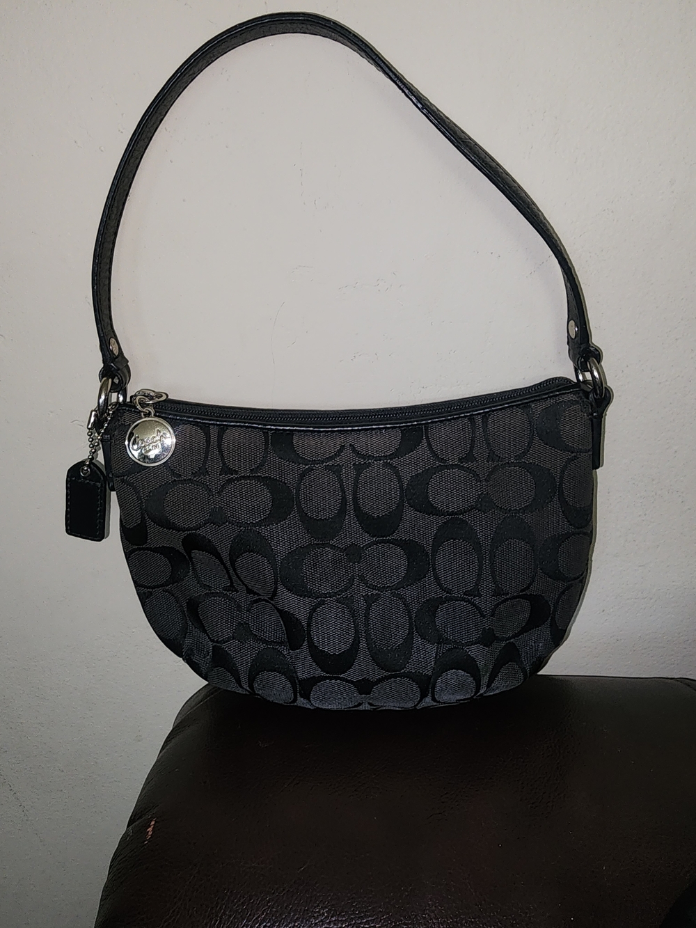 Coach Signature Mini Jacquard Shoulder Bag in Black